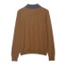 Collar long sleeved three button diamond checkered knitted sweater for women