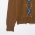 Collar long sleeved three button diamond checkered knitted sweater for women