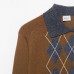 Collar long sleeved three button diamond checkered knitted sweater for women