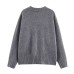 Round neck ribbed long sleeved solid color knitted sweater for women