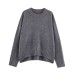 Round neck ribbed long sleeved solid color knitted sweater for women