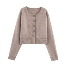Long sleeved single breasted solid color knitted sweater for women Long sleeved single breasted solid color knitted sweater for women