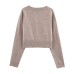 Long sleeved single breasted solid color knitted sweater for women
