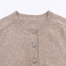 Long sleeved single breasted solid color knitted sweater for women
