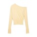 Slanted shoulder collar long sleeved four-color knitted sweater for women