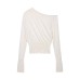 Slanted shoulder collar long sleeved four-color knitted sweater for women