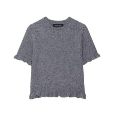 Fresh long sleeved wavy edge solid color knitted sweater for women