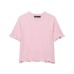 Fresh long sleeved wavy edge solid color knitted sweater for women