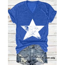 V-neck short sleeved T-shirt with five pointed star print