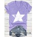 V-neck short sleeved T-shirt with five pointed star print