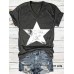 V-neck short sleeved T-shirt with five pointed star print