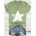 V-neck short sleeved T-shirt with five pointed star print