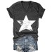 V-neck short sleeved T-shirt with five pointed star print