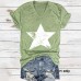 V-neck short sleeved T-shirt with five pointed star print