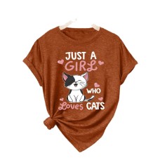 Printed short sleeved cat pattern