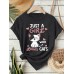 Printed short sleeved cat pattern