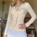 Two-Piece V-Neck Bow Long Sleeve Top,Soft Feminine Look