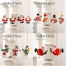 Christmas Resin Santa Claus Snowman Small Hanging Ornament Decoration Set