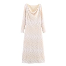 Swinging collar long sleeved slim fit long skirt dress for women