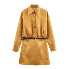 Collar short sleeved single breasted shirt solid color dress for women