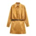 Collar short sleeved single breasted shirt solid color dress for women