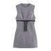 Round neck sleeveless bow with gray dress for women