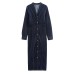 V-neck long sleeved single breasted denim dress for women