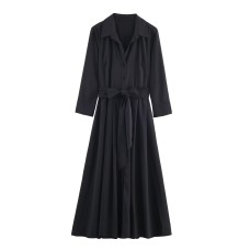 Collar long sleeved single breasted shirt dress for women