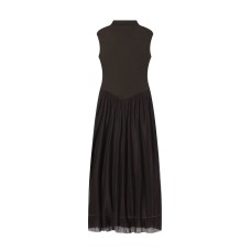 Half high neck sleeveless waist cinched long dress for women Half high neck sleeveless waist cinched long dress for women