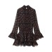 Half high neck flared sleeve printed short skirt dress for women