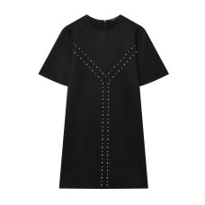 Round neck short sleeved suede solid color dress for women