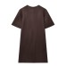 Round neck short sleeved suede solid color dress for women