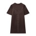 Round neck short sleeved suede solid color dress for women