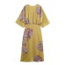 V-neck five quarter sleeve printed MIDI dress for women