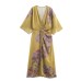 V-neck five quarter sleeve printed MIDI dress for women
