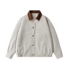 Color-Blocked Lapel Cotton Coat for Men Trendy Vintage Workwear Jacket