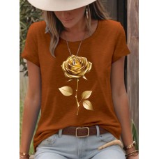 T-shirt gold rose round neck pullover short sleeved shirt