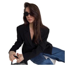 Commuter Vintage Black Blazer for Women,Professional Slim Fit Tailored Suit Jacket