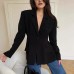 Commuter Vintage Black Blazer for Women,Professional Slim Fit Tailored Suit Jacket