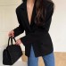 Commuter Vintage Black Blazer for Women,Professional Slim Fit Tailored Suit Jacket
