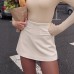Vintage Style Faux Suede Mini Skirt Women High Waist Pencil Skirt Casual Office Wear Brown