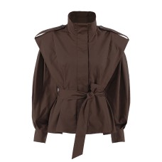 Style Minimalist Design Loose Slim Fit Belted Waist Long Sleeve Notched Collar Commuter Versatile Trench Coat for Women
