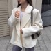 Vintage Preppy Style Beige Wool Blazer for Women, Notch Lapel, Mid-Length, Loose Fit, Double-Breasted Suit