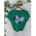 Short sleeved women's t-shirt denim heart print