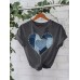 Short sleeved women's t-shirt denim heart print