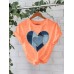 Short sleeved women's t-shirt denim heart print
