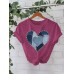 Short sleeved women's t-shirt denim heart print
