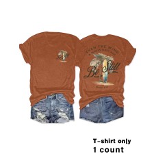 Coconut tree pattern printed round neck short sleeved shirt