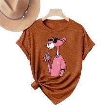 Fun Pink Panther Casual Round Neck Short Sleeve