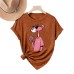 Fun Pink Panther Casual Round Neck Short Sleeve